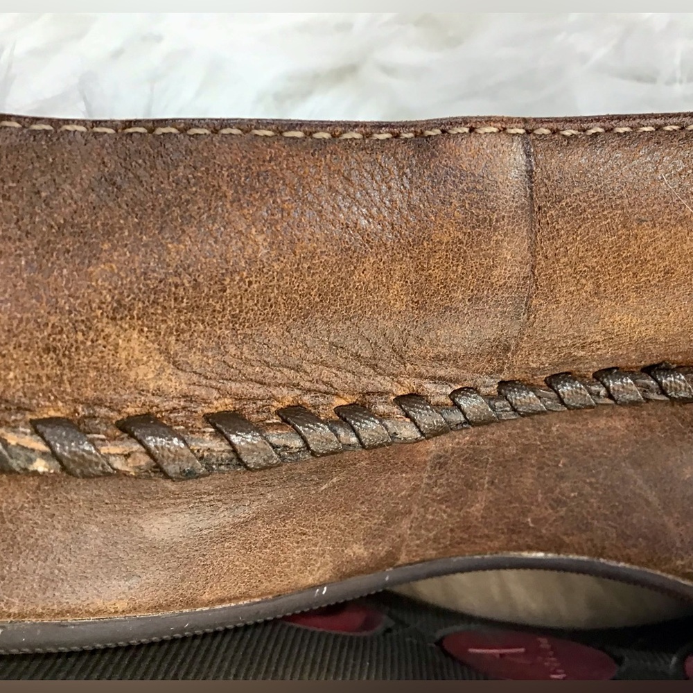 Clarks Artisan Brown Leather Ballet Flats Carved Wedge Heel Size 8 Boho Comfort - Picture 7 of 13